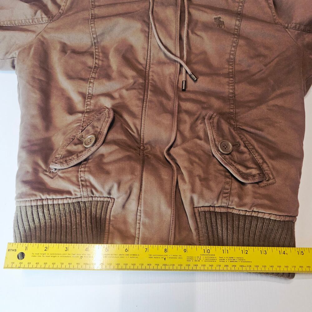Vintage Y2K Abercrombie & Fitch 2000s Faux Fur Lined Hooded Bomber Jacket L - Picture 11 of 12